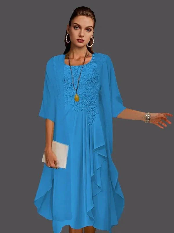 Two Piece A-Line Chiffon Lace Sleeveless Jacket Dresses with Pleats Appliques - Image 16