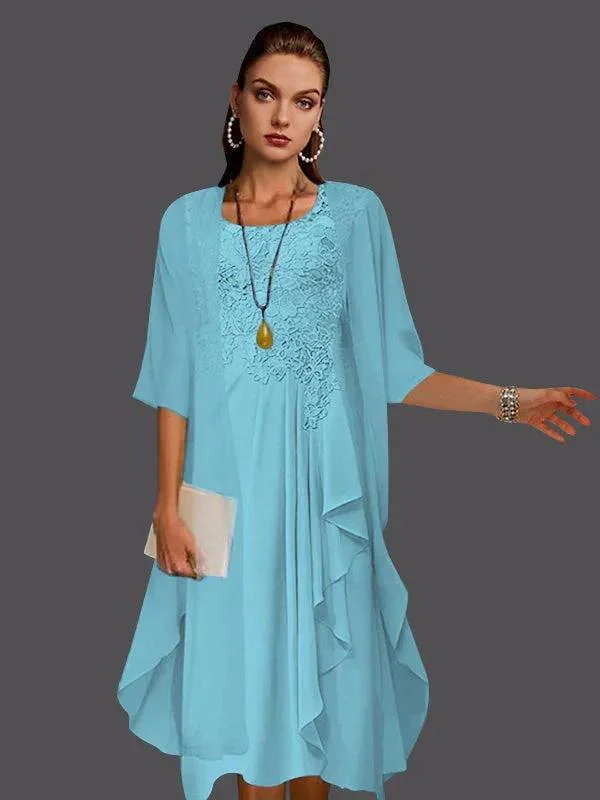 Two Piece A-Line Chiffon Lace Sleeveless Jacket Dresses with Pleats Appliques - Image 17