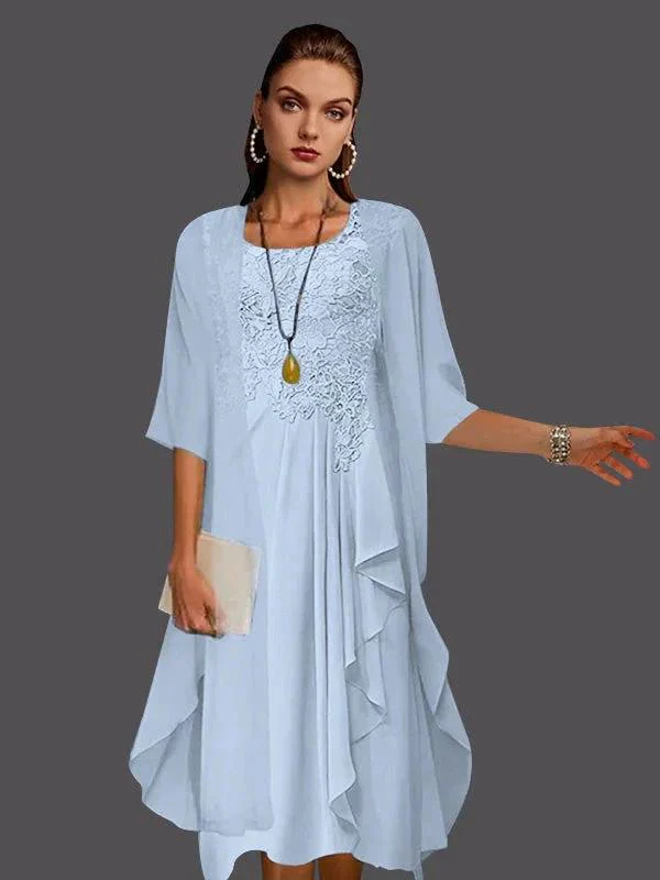 Two Piece A-Line Chiffon Lace Sleeveless Jacket Dresses with Pleats Appliques - Image 18