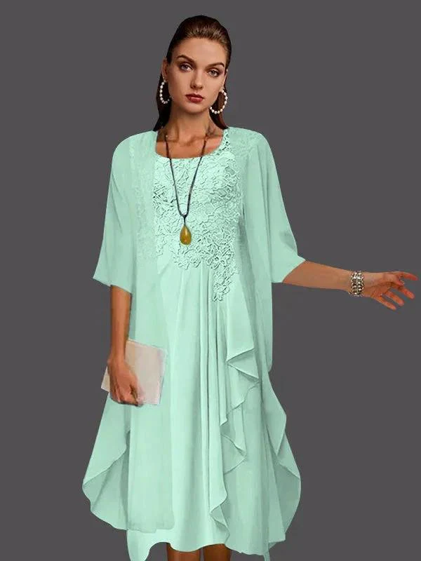 Two Piece A-Line Chiffon Lace Sleeveless Jacket Dresses with Pleats Appliques - Image 19