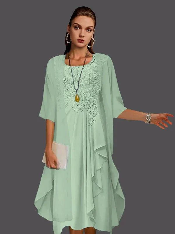 Two Piece A-Line Chiffon Lace Sleeveless Jacket Dresses with Pleats Appliques - Image 20