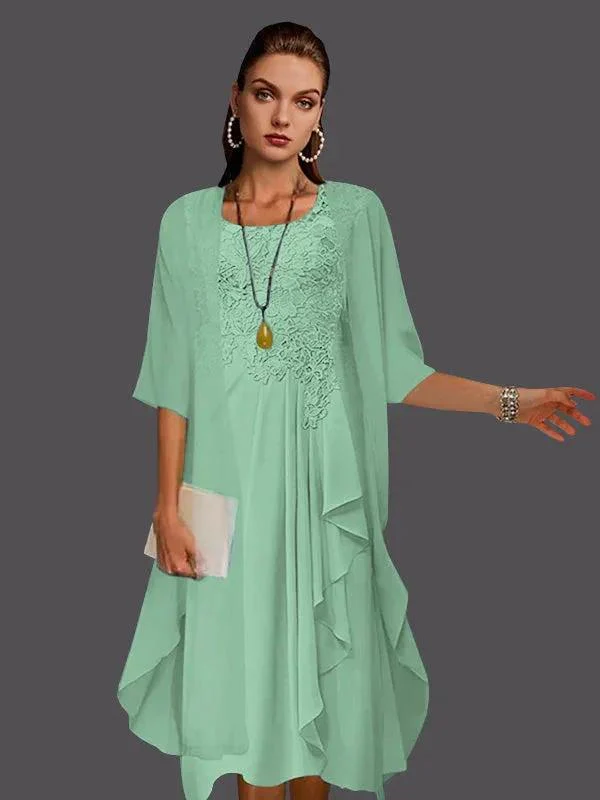 Two Piece A-Line Chiffon Lace Sleeveless Jacket Dresses with Pleats Appliques - Image 21