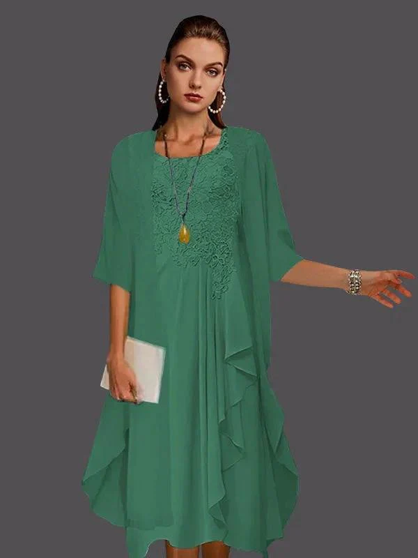 Two Piece A-Line Chiffon Lace Sleeveless Jacket Dresses with Pleats Appliques - Image 22