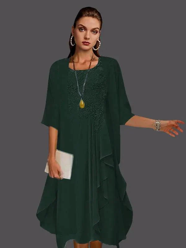 Two Piece A-Line Chiffon Lace Sleeveless Jacket Dresses with Pleats Appliques - Image 23