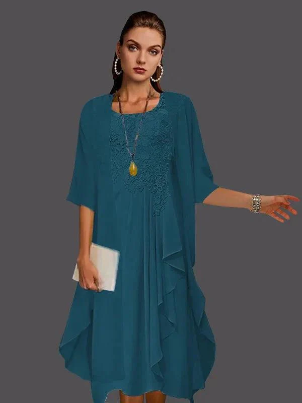 Two Piece A-Line Chiffon Lace Sleeveless Jacket Dresses with Pleats Appliques - Image 24