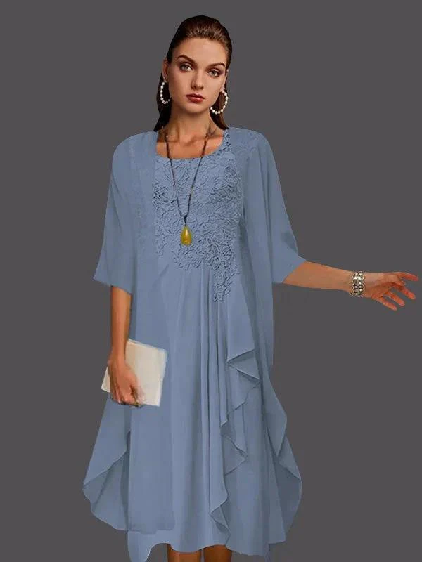 Two Piece A-Line Chiffon Lace Sleeveless Jacket Dresses with Pleats Appliques - Image 25