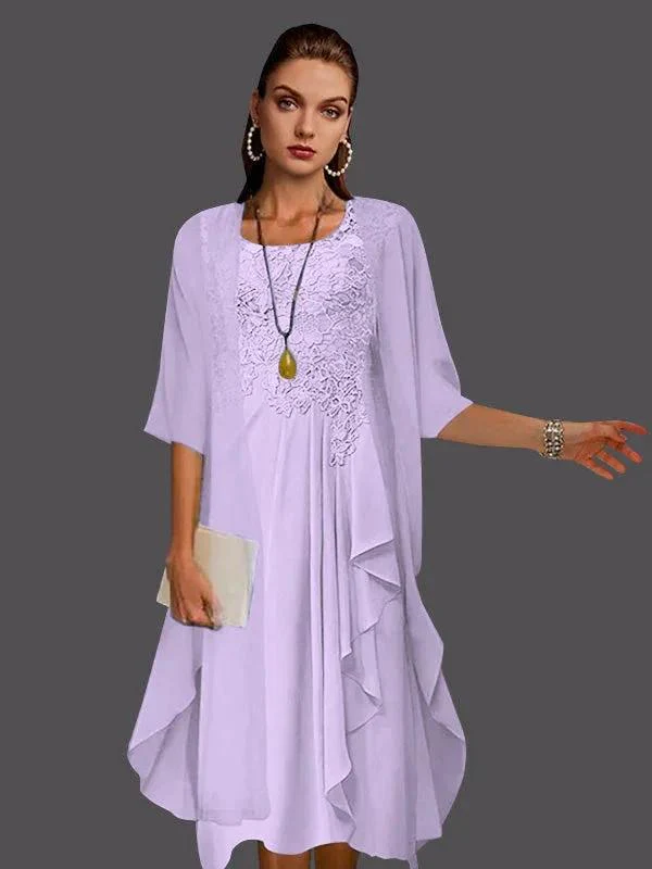 Two Piece A-Line Chiffon Lace Sleeveless Jacket Dresses with Pleats Appliques - Image 26