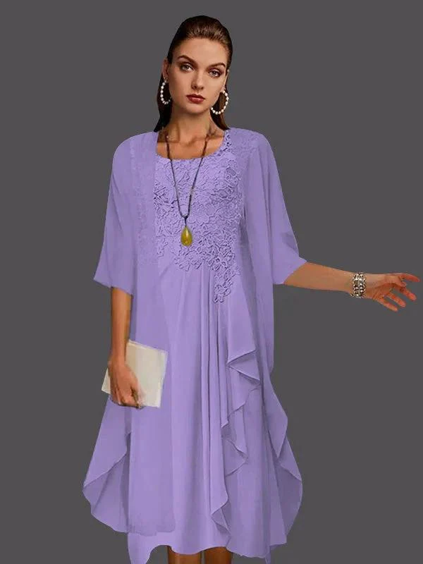 Two Piece A-Line Chiffon Lace Sleeveless Jacket Dresses with Pleats Appliques - Image 27