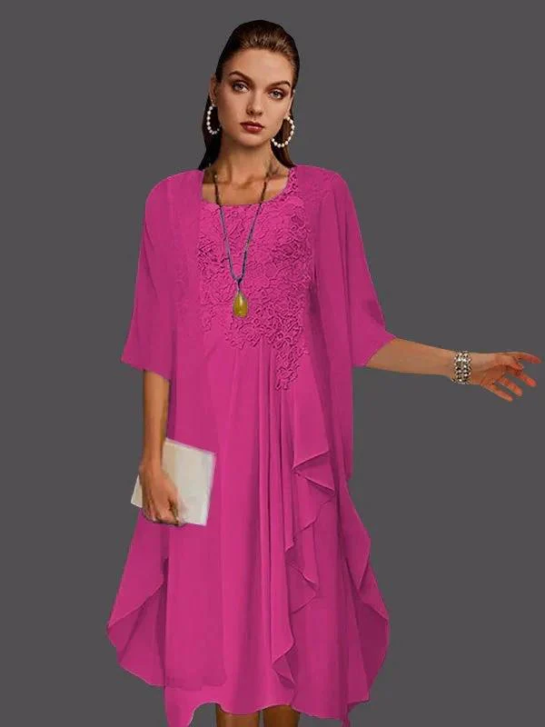 Two Piece A-Line Chiffon Lace Sleeveless Jacket Dresses with Pleats Appliques - Image 28