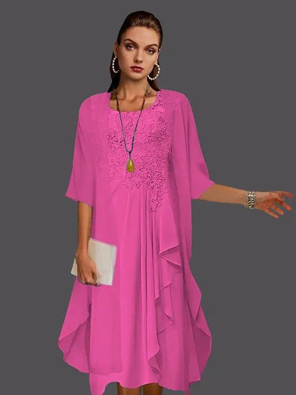 Two Piece A-Line Chiffon Lace Sleeveless Jacket Dresses with Pleats Appliques - Image 29
