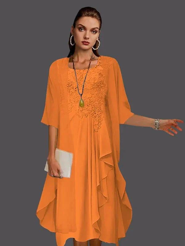 Two Piece A-Line Chiffon Lace Sleeveless Jacket Dresses with Pleats Appliques - Image 31