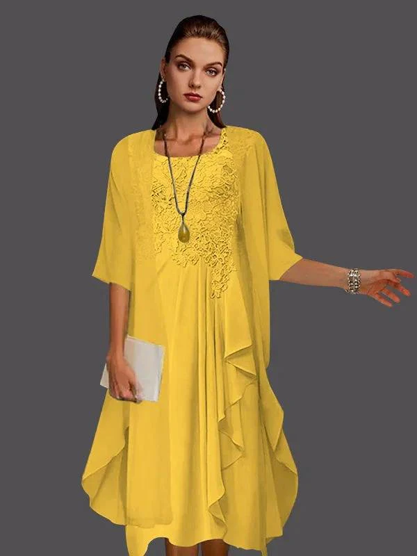 Two Piece A-Line Chiffon Lace Sleeveless Jacket Dresses with Pleats Appliques - Image 32