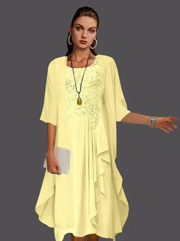 Two Piece A-Line Chiffon Lace Sleeveless Jacket Dresses with Pleats Appliques - Image 33