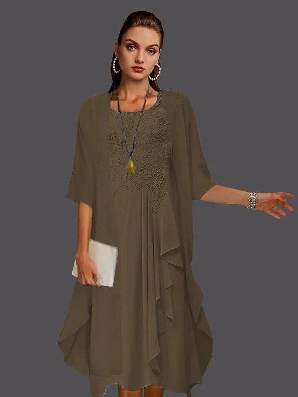 Two Piece A-Line Chiffon Lace Sleeveless Jacket Dresses with Pleats Appliques - Image 35