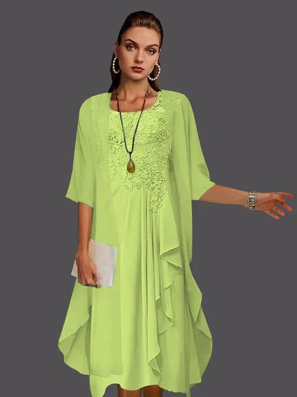 Two Piece A-Line Chiffon Lace Sleeveless Jacket Dresses with Pleats Appliques - Image 36