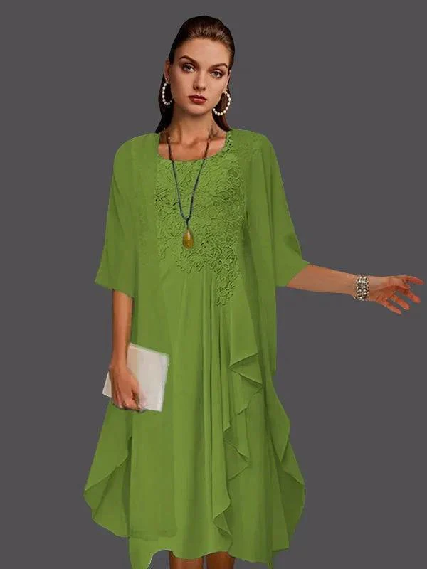 Two Piece A-Line Chiffon Lace Sleeveless Jacket Dresses with Pleats Appliques - Image 37