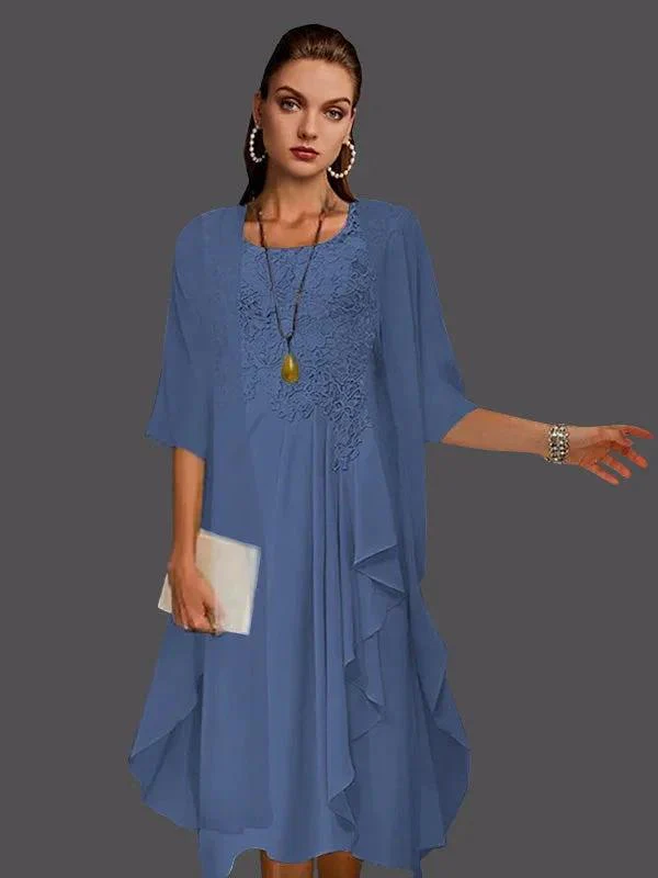 Two Piece A-Line Chiffon Lace Sleeveless Jacket Dresses with Pleats Appliques - Image 38