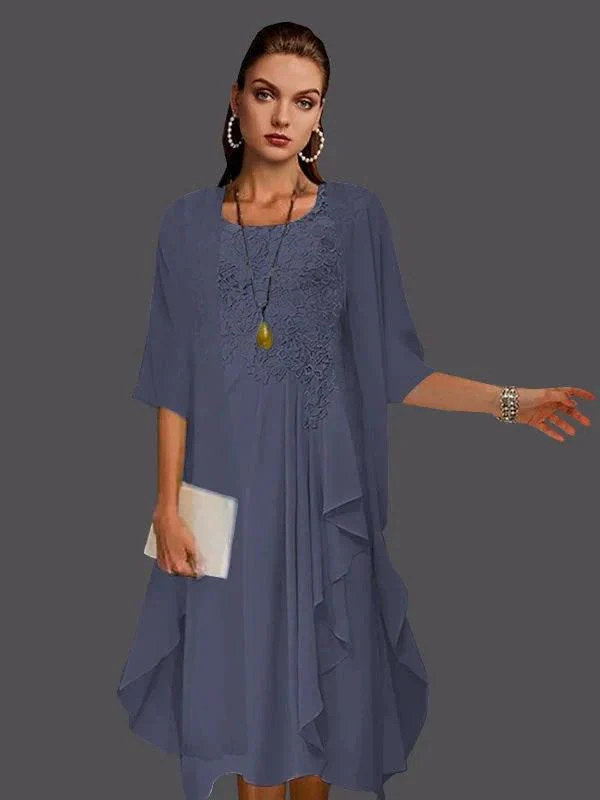 Two Piece A-Line Chiffon Lace Sleeveless Jacket Dresses with Pleats Appliques - Image 39