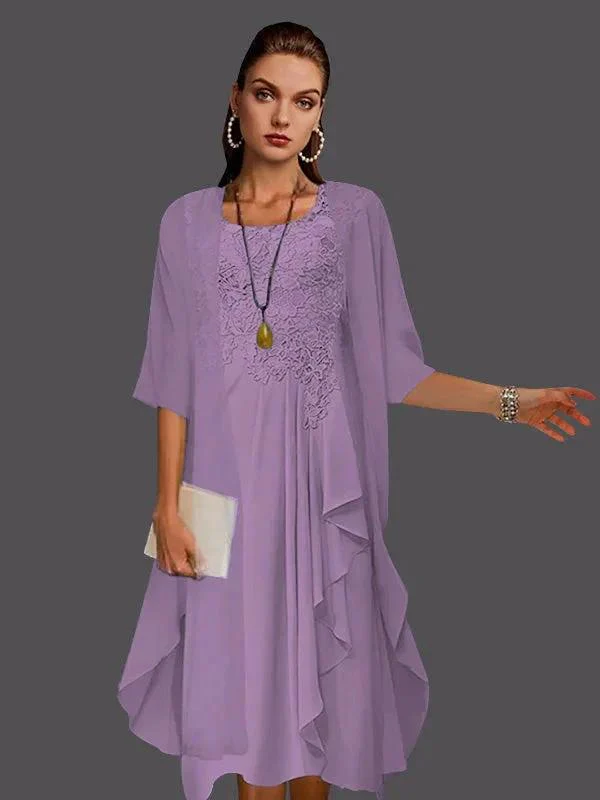 Two Piece A-Line Chiffon Lace Sleeveless Jacket Dresses with Pleats Appliques - Image 40