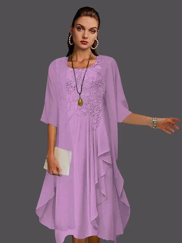 Two Piece A-Line Chiffon Lace Sleeveless Jacket Dresses with Pleats Appliques - Image 41