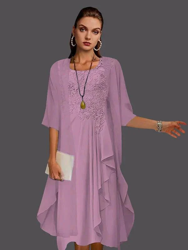 Two Piece A-Line Chiffon Lace Sleeveless Jacket Dresses with Pleats Appliques - Image 42