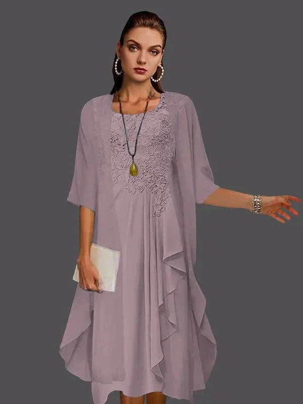 Two Piece A-Line Chiffon Lace Sleeveless Jacket Dresses with Pleats Appliques - Image 43