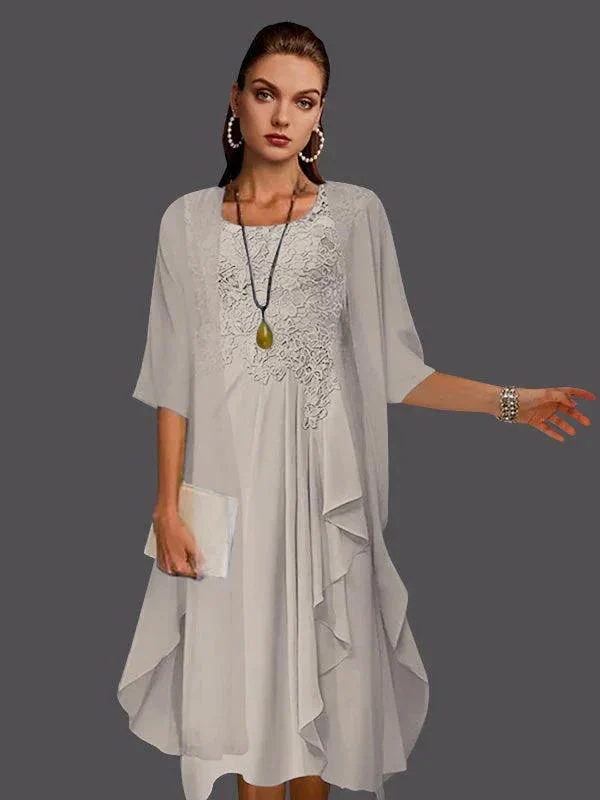 Two Piece A-Line Chiffon Lace Sleeveless Jacket Dresses with Pleats Appliques - Image 44