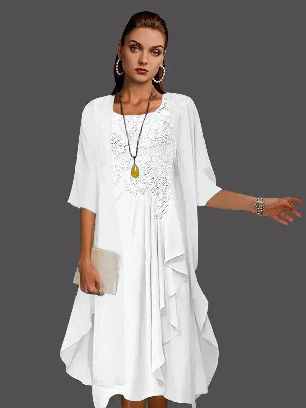 Two Piece A-Line Chiffon Lace Sleeveless Jacket Dresses with Pleats Appliques - Image 45