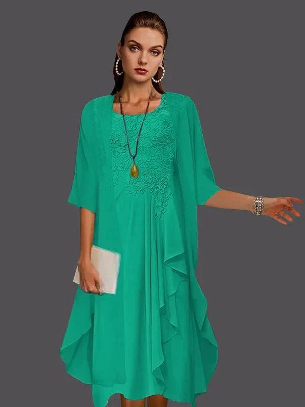Two Piece A-Line Chiffon Lace Sleeveless Jacket Dresses with Pleats Appliques - Image 48