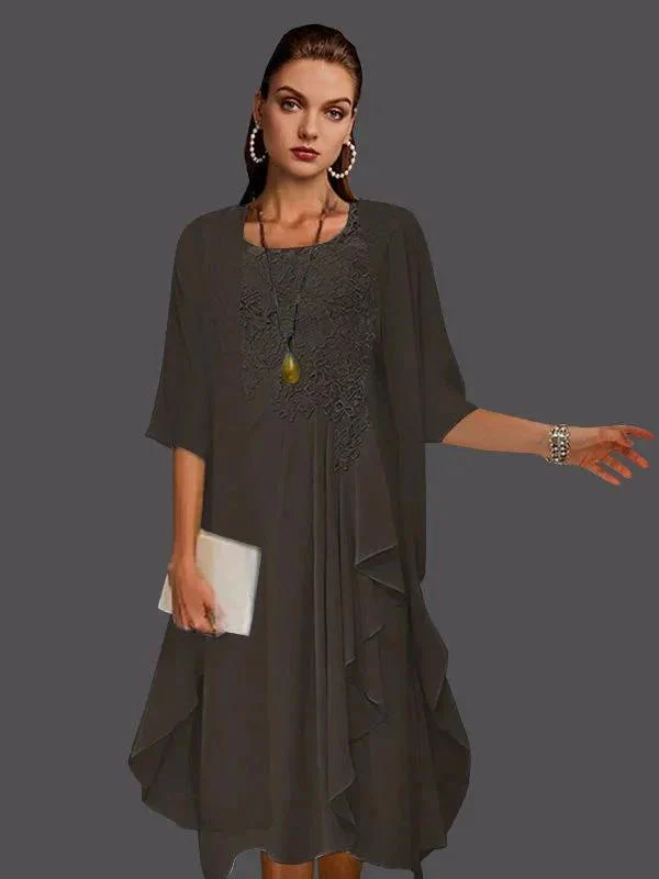 Two Piece A-Line Chiffon Lace Sleeveless Jacket Dresses with Pleats Appliques - Image 49
