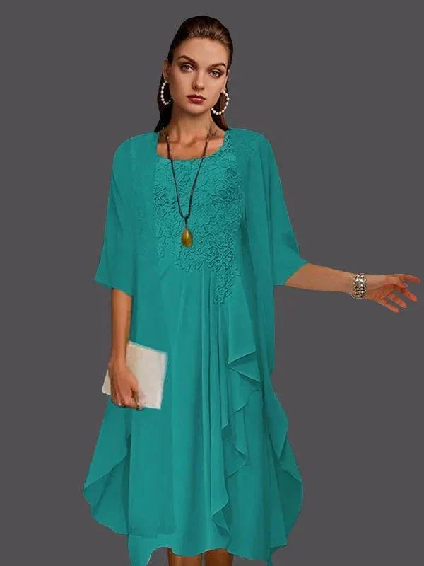 Two Piece A-Line Chiffon Lace Sleeveless Jacket Dresses with Pleats Appliques - Image 50