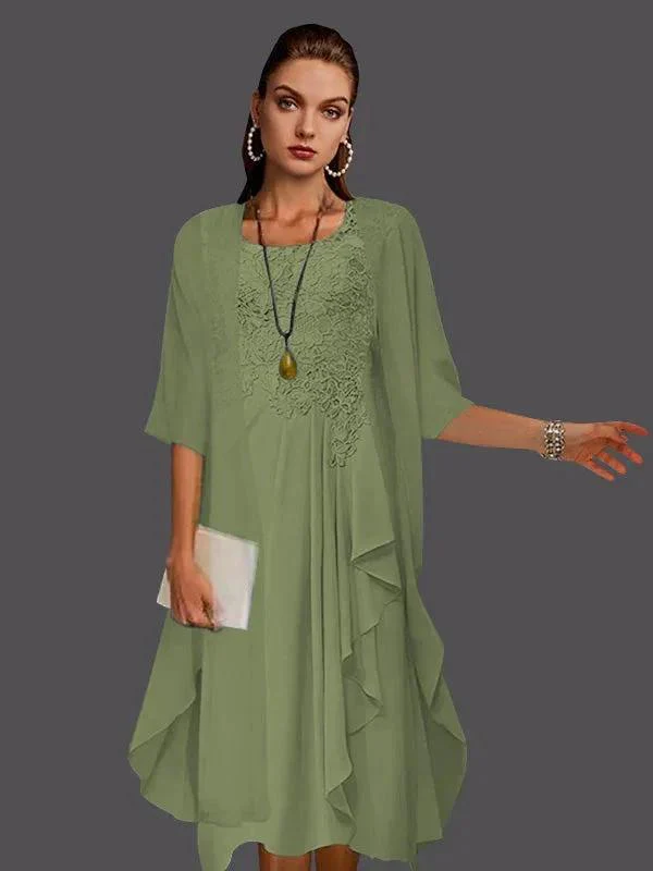 Two Piece A-Line Chiffon Lace Sleeveless Jacket Dresses with Pleats Appliques - Image 51
