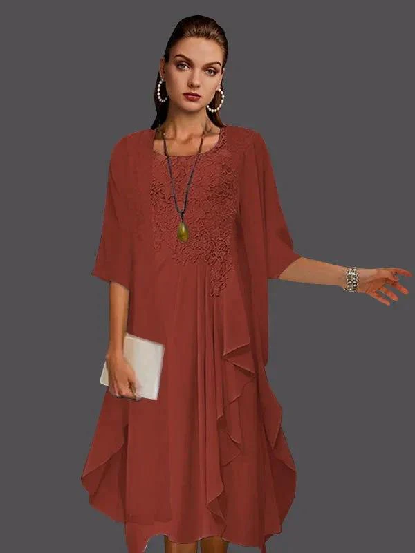 Two Piece A-Line Chiffon Lace Sleeveless Jacket Dresses with Pleats Appliques - Image 52