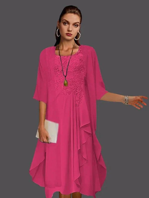 Two Piece A-Line Chiffon Lace Sleeveless Jacket Dresses with Pleats Appliques - Image 53