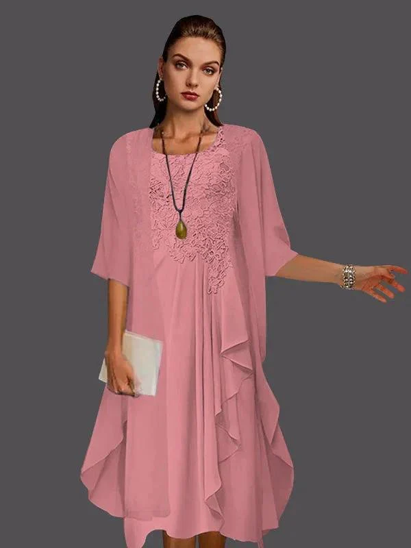 Two Piece A-Line Chiffon Lace Sleeveless Jacket Dresses with Pleats Appliques - Image 54