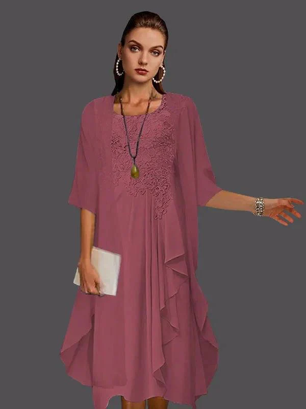 Two Piece A-Line Chiffon Lace Sleeveless Jacket Dresses with Pleats Appliques - Image 55