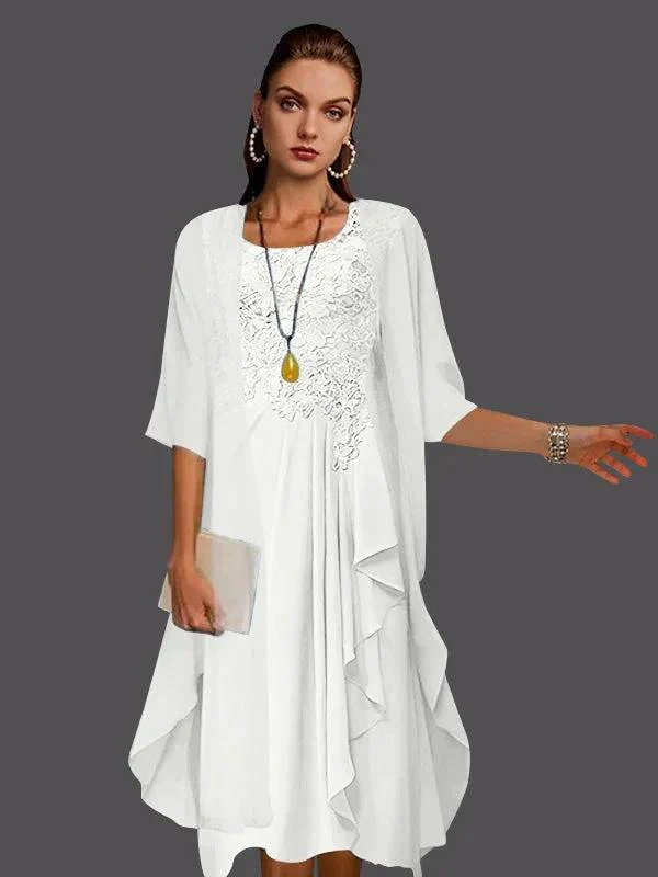 Two Piece A-Line Chiffon Lace Sleeveless Jacket Dresses with Pleats Appliques - Image 56