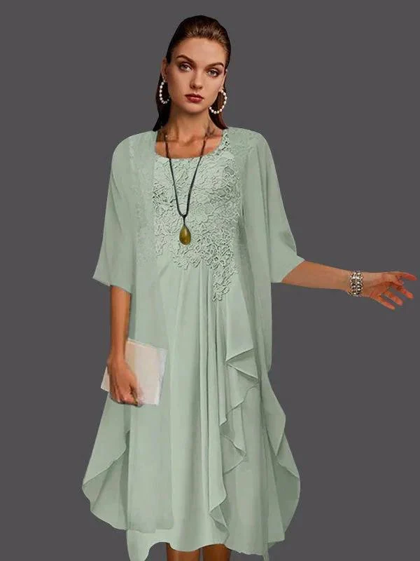 Two Piece A-Line Chiffon Lace Sleeveless Jacket Dresses with Pleats Appliques - Image 58