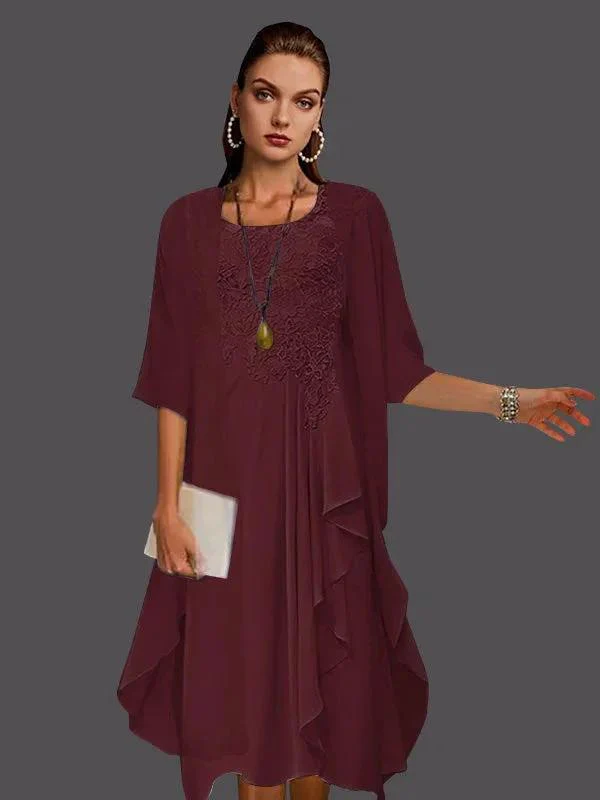 Two Piece A-Line Chiffon Lace Sleeveless Jacket Dresses with Pleats Appliques - Image 59