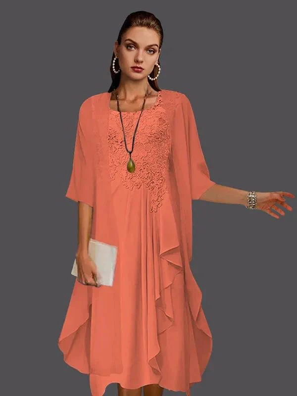 Two Piece A-Line Chiffon Lace Sleeveless Jacket Dresses with Pleats Appliques - Image 61