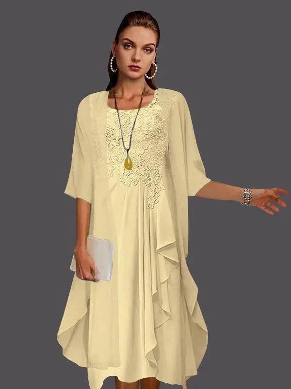 Two Piece A-Line Chiffon Lace Sleeveless Jacket Dresses with Pleats Appliques - Image 62