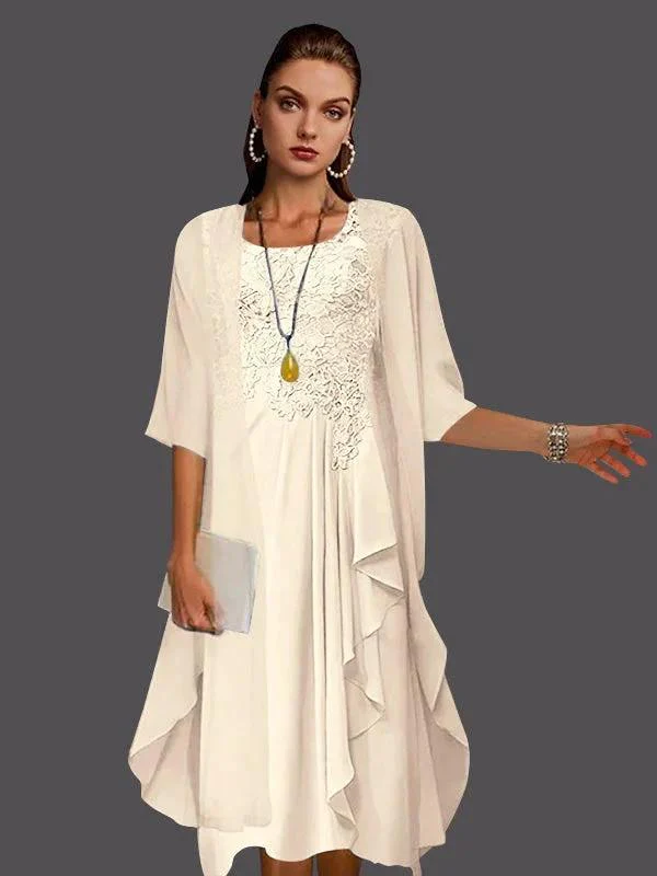 Two Piece A-Line Chiffon Lace Sleeveless Jacket Dresses with Pleats Appliques - Image 63