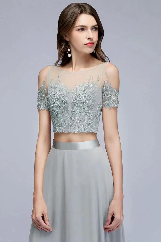 Two-piece Floor Length Appliqued Chiffon Prom Dresses - Image 3