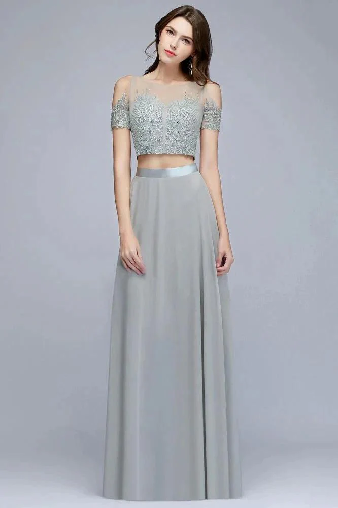 Two-piece Floor Length Appliqued Chiffon Prom Dresses - Image 4