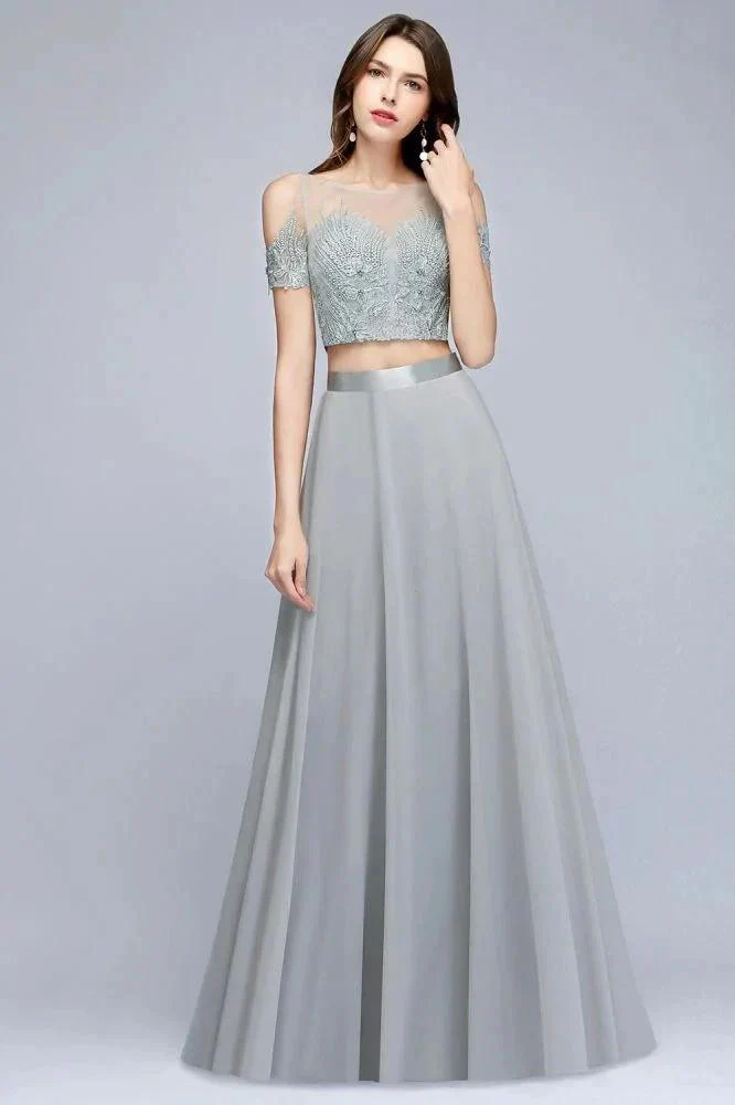 Two-piece Floor Length Appliqued Chiffon Prom Dresses - Image 5