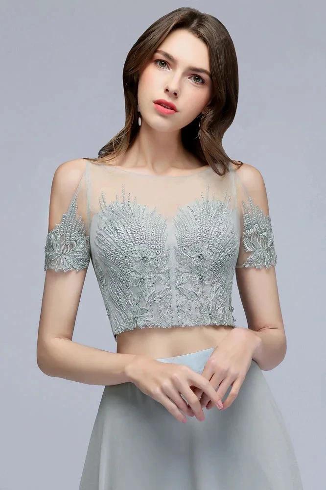 Two-piece Floor Length Appliqued Chiffon Prom Dresses - Image 6