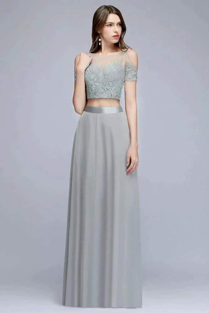 Two-piece Floor Length Appliqued Chiffon Prom Dresses - Image 7