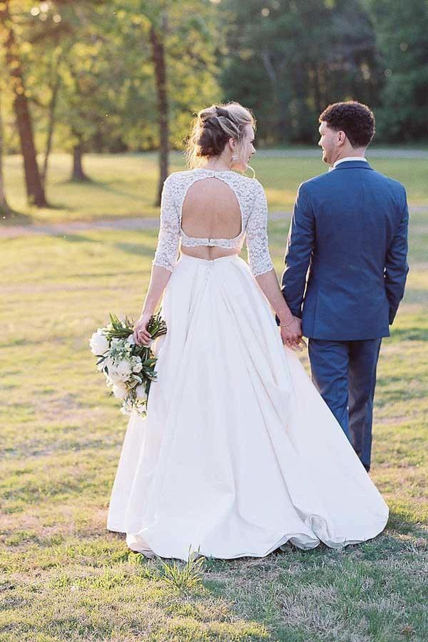 Two Piece Half Sleeves See-Through Wedding Dress with Lace Top  WD387 - Image 3