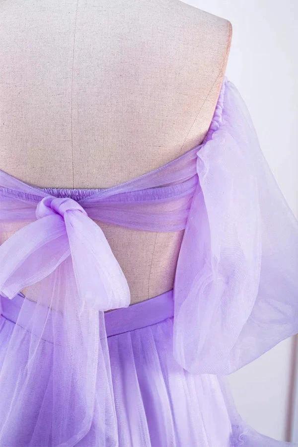 Two Piece Lavender Off the Shoulder Ruffles Prom Dress with Slit PSK469 - Image 5
