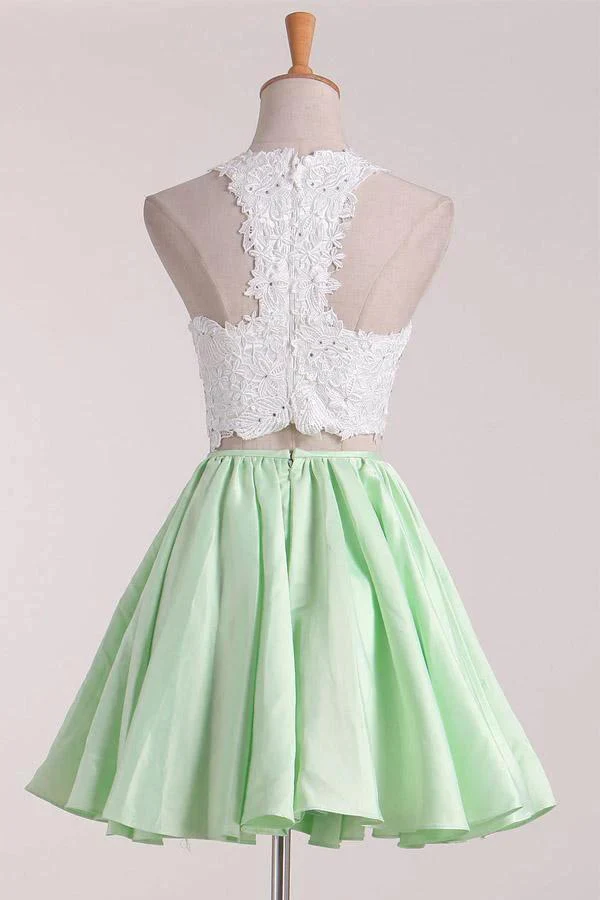 Two-Piece Scoop Homecoming Dresses A Line Satin With Applique PD411 - Image 2
